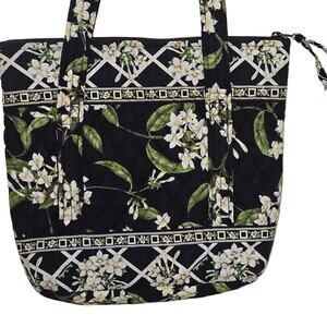 NEW Vintage Vera Bradley Jasmine Tote Floral Black White Green 11x12x3